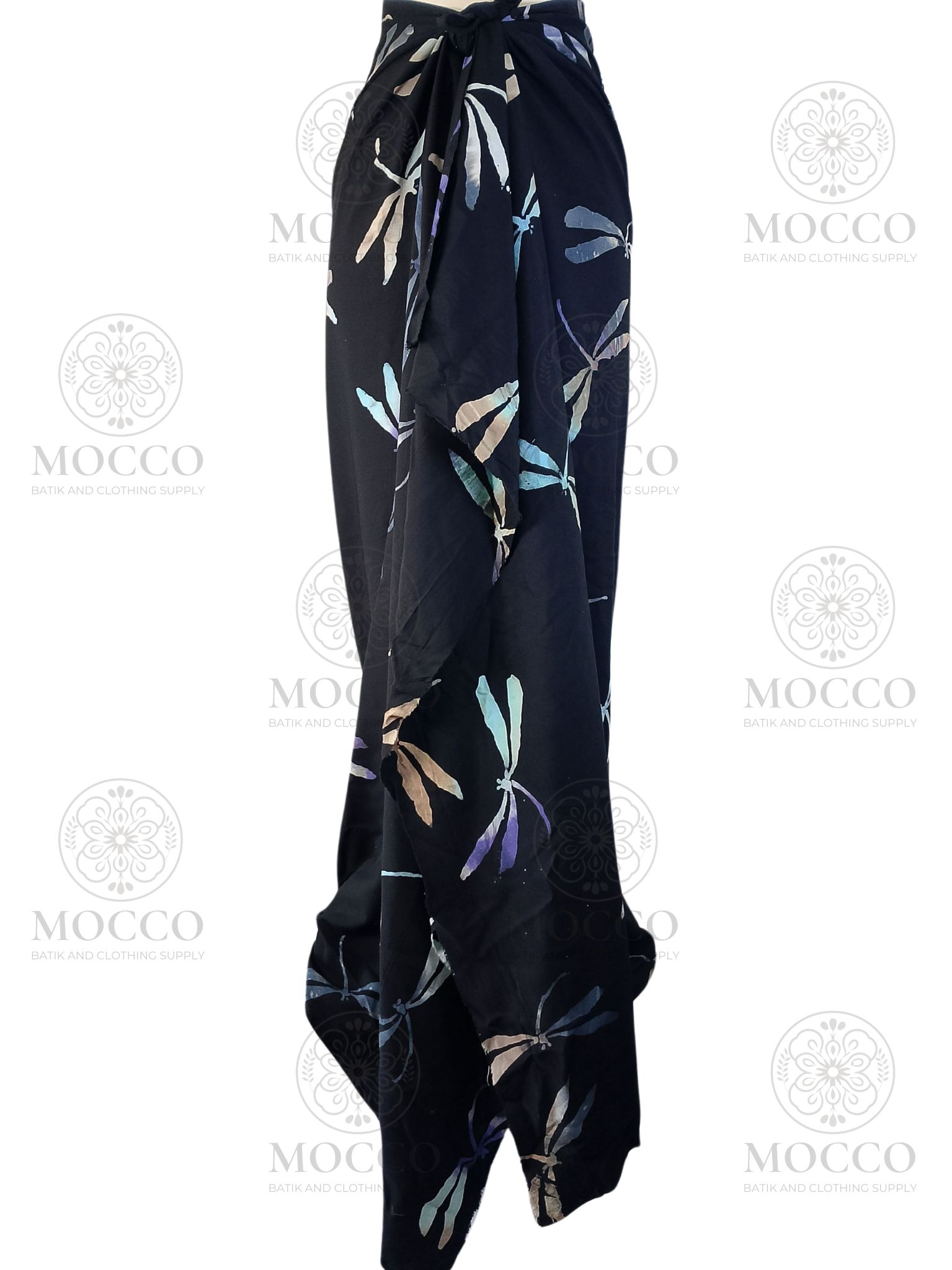 Black creme dragonfly handstamped batik sarong