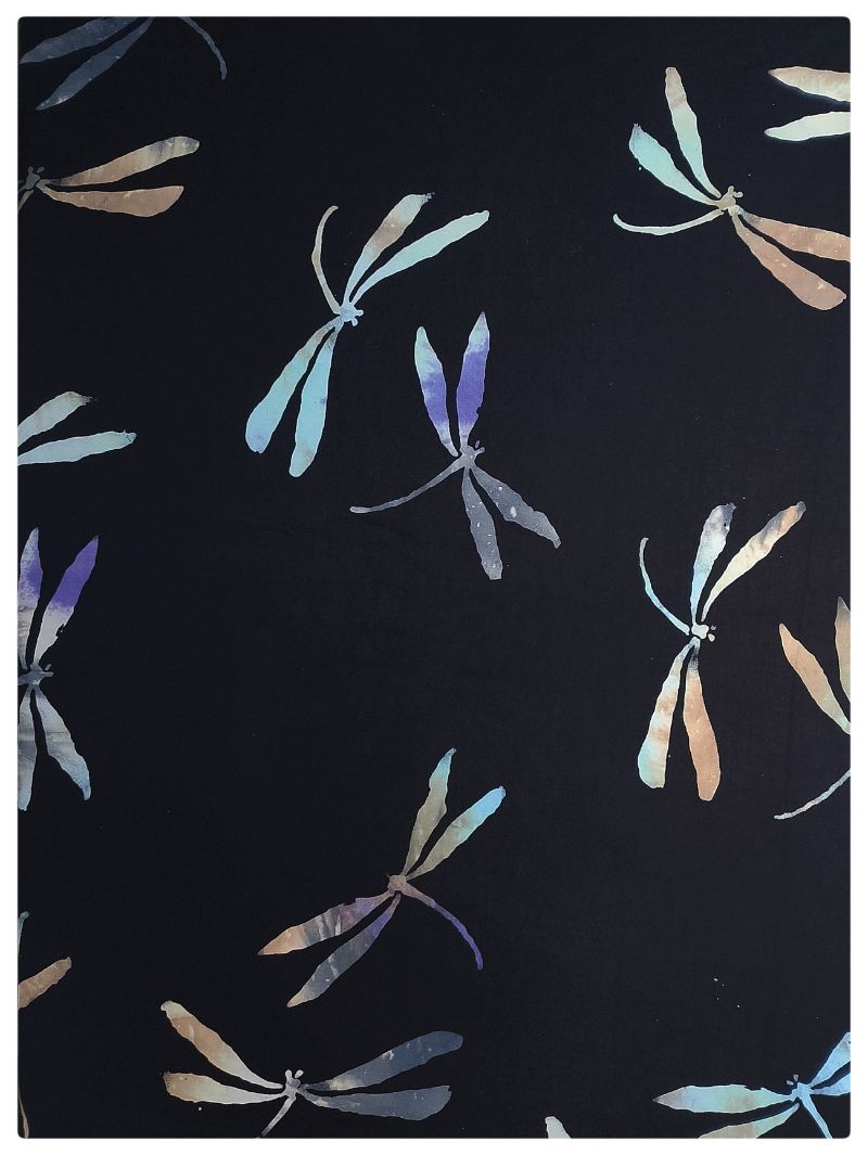 Black creme dragonfly handstamped batik sarong - Image 2