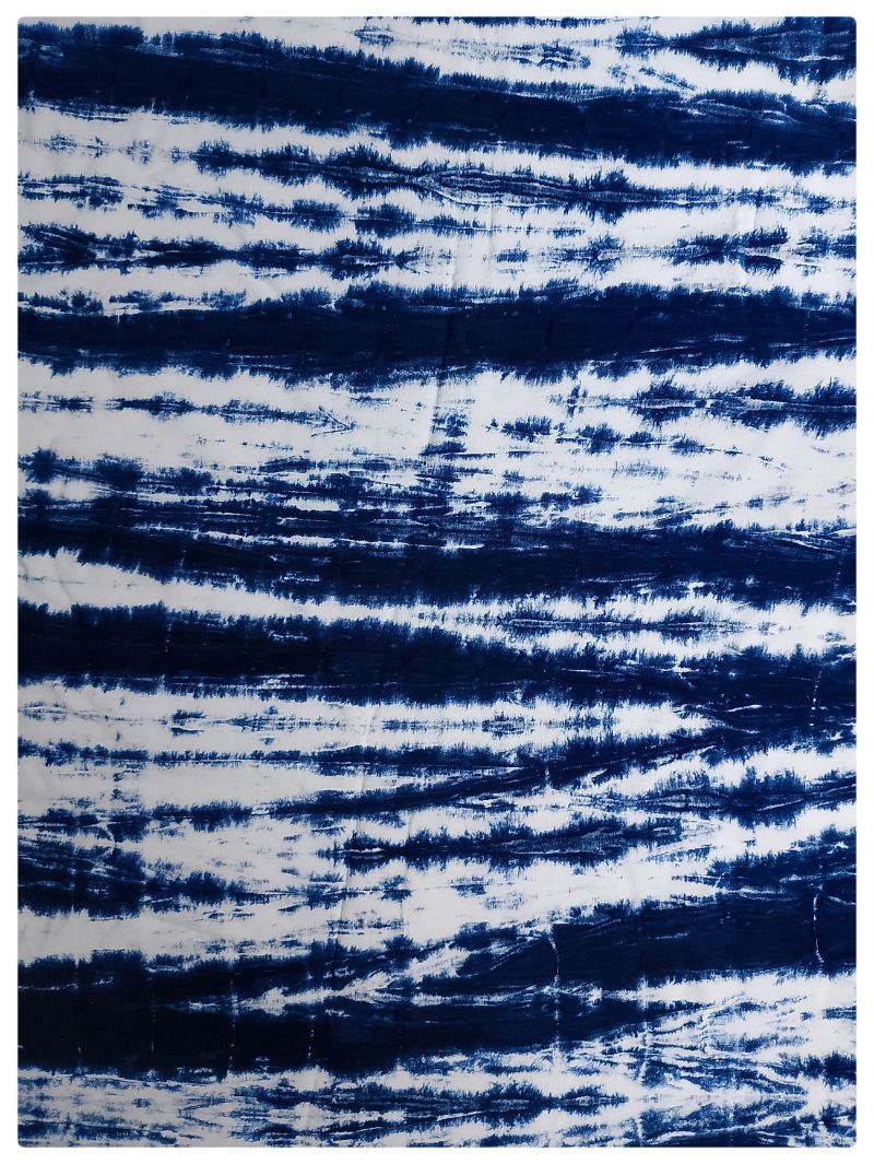 Tiedye kimono of white and blue waves rayon batik - Image 2