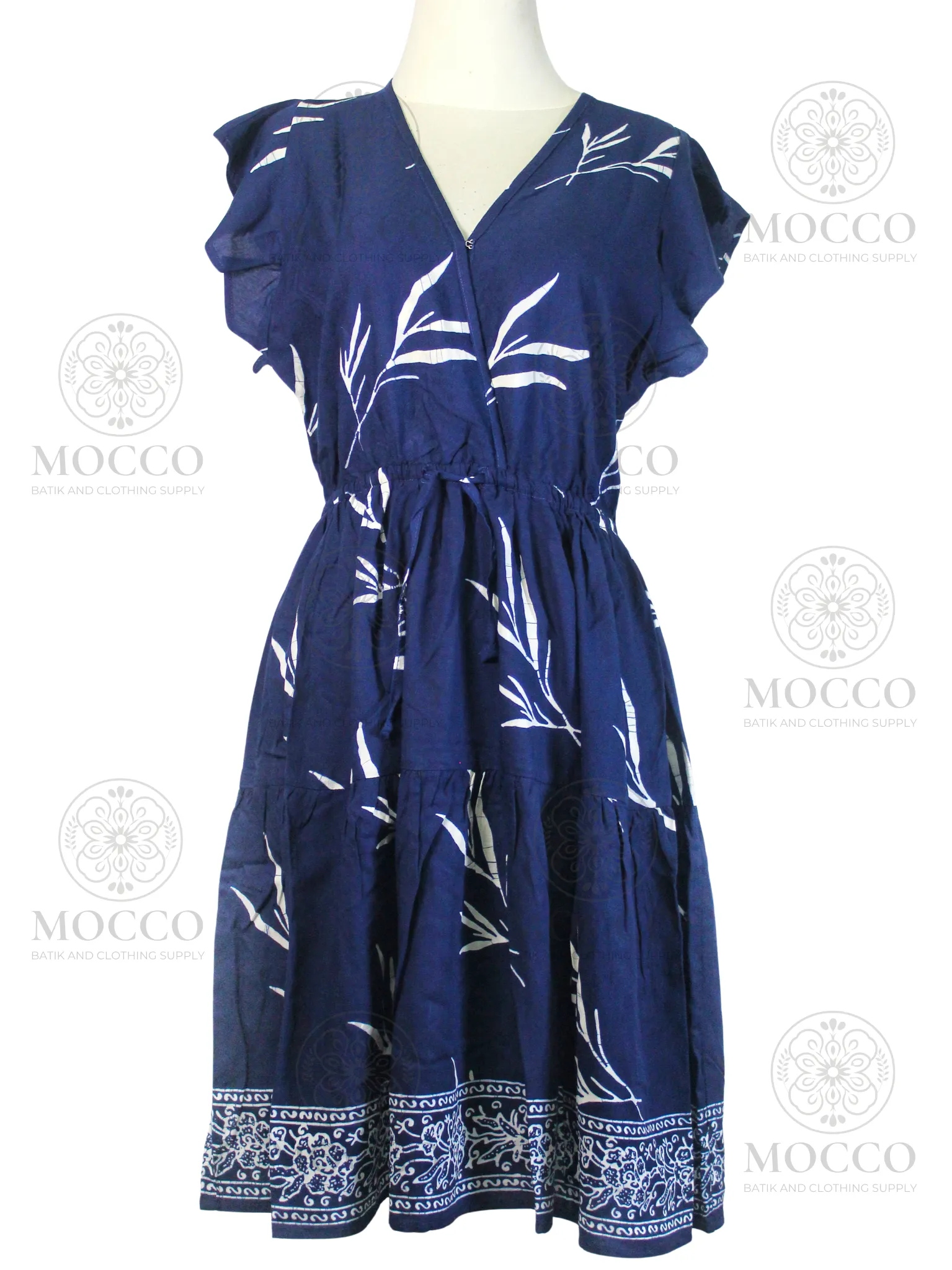 Navy Bamboo Leaf Batik Pattern Dress